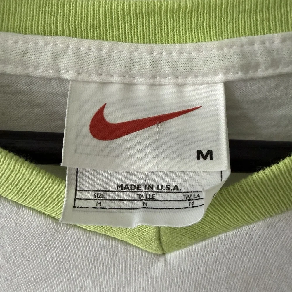 Vintage Nike Shirt Womens M V Neck 90s Y2K Soccer White Lime Green Made in USA